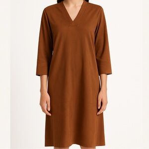 Lilli Sucré Faux Suede Nutmeg Brown Shift Dress NWT Size Large